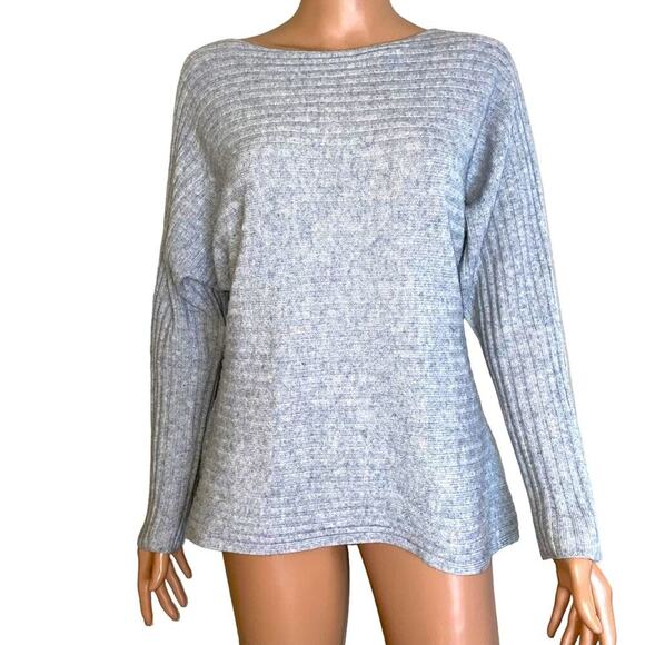 Vince sweater cashmere & wool blend gray ribbed tie bow back long sleeve SZ sm - Picture 2 of 12